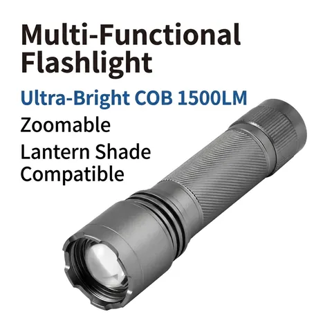 Lampe de Poche LED Haute Luminosité 1500LM Alliage Aluminium Zoom Télescopique Lanterne de Camping Portable Éclairage Extérieur