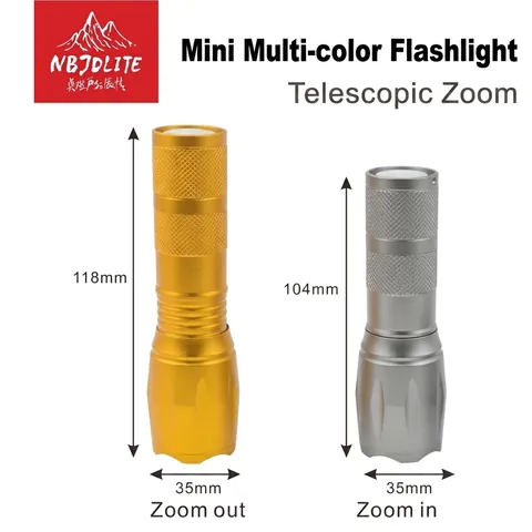 Mini Portable LED Flashlight Aluminum Alloy Telescopic Zoom Torch High Lumens Multi Color Flashlight For Outdoor Camping Hiking Daily Night Use