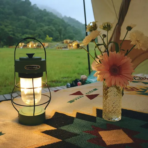 Lanterna da Campeggio LED Retrò Ricaricabile Portatile Vintage Luce per Tenda Dimmerabile Lampada a Sospensione Esterna per Campeggio