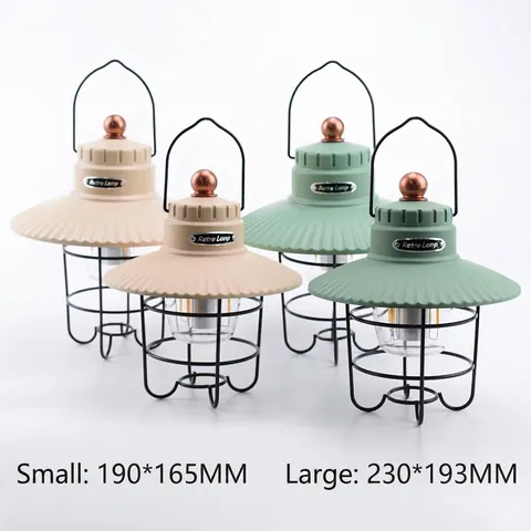 Vintage Outdoor LED Camping Lantern Rechargeable Retro Metal Hanging Lamp IPX4 Waterproof Portable Tent Light for Hiking Garden