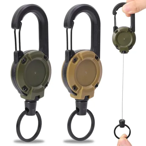 Retractable Carabiner Keychain Outdoor Fishing Anti-Lost Steel Wire Rope U-Shaped Buckle For Backpack Keys Tool