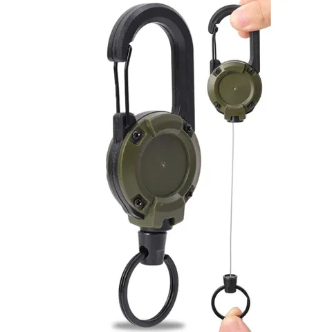 Retractable Carabiner Keychain Outdoor Fishing Anti-Lost Steel Wire Rope U-Shaped Buckle For Backpack Keys Tool