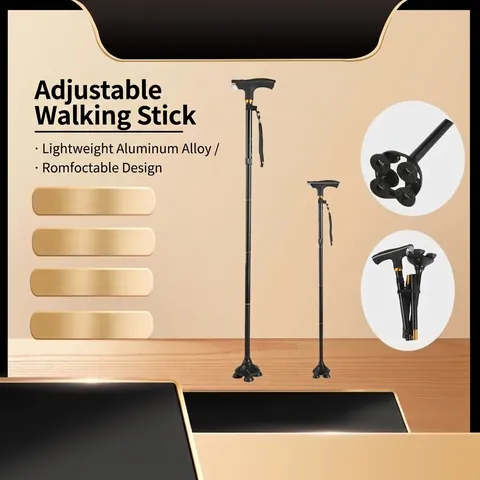 Multifunktionaler Teleskop-Falt-Trekkingstock Mit LED-Licht Aluminiumlegierung Rutschfester Wandelstock Für Senioren Wandern Reisen