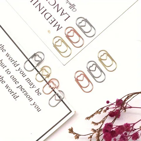 Heart Shaped Paper Clips Mini Colorful Metal Electroplated Rose Gold Gold Silver Heart Decorative Paperclips For Office School Stationery