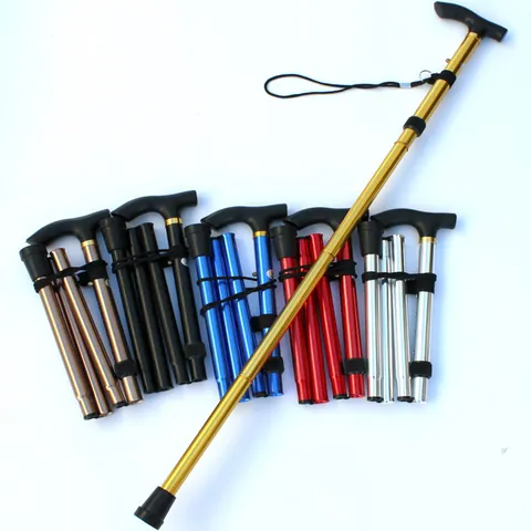 Portable Folding Aluminum Alloy Trekking Pole 4-Section Adjustable Walking Stick with T-Handle for Hiking Climbing Travel Outdoors