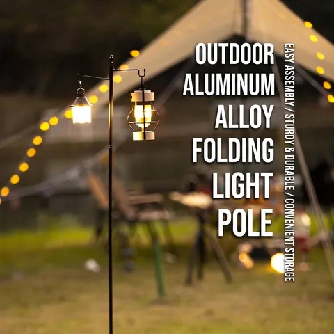 Outdoor Aluminum Alloy Folding Camping Light Stand Dual Hook Retro Portable LED Lantern For Hiking Picnic Garden Night Lighting