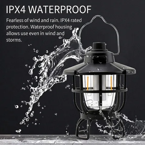Retro LED Camping Lantern Rechargeable Portable Hanging Outdoor Tent Lamp IPX4 Waterproof Decorative Atmosphere Light For Picnic Hiking Yard