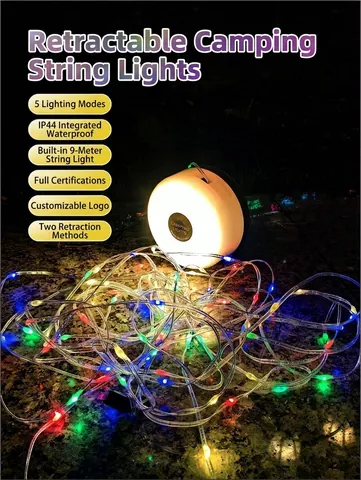 Portable LED Camping Light Retractable String Lights IP44 Waterproof Outdoor Atmosphere Lantern For Tent Camp Party