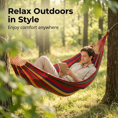 Amaca Portatile in Tela da Campeggio all'Aperto Striscia Colorata Letto Sospeso Anti-Ribaltamento per Giardino Dormitorio Tempo Libero Con Custodia