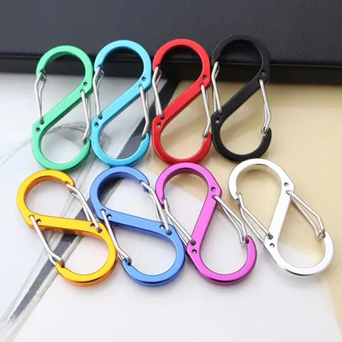 Aluminum Alloy S-Shape Dual Head Carabiner 8-Shape Keychain Hook With Safety Lock Multicolor Outdoor Backpack Attachment Buckle Accessories