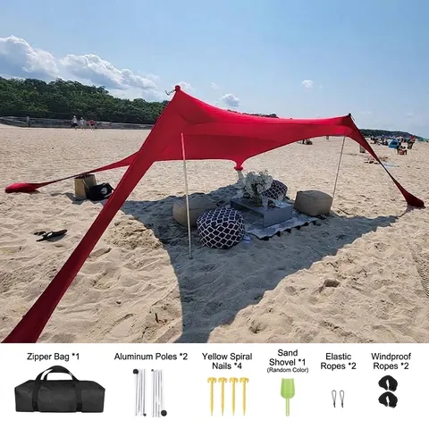 Tenda da Spiaggia Portatile in Lycra Parasole Tettoia Con Pali Riparo Solare Impermeabile Protezione UV Outdoor Campeggio Pesca Tarp