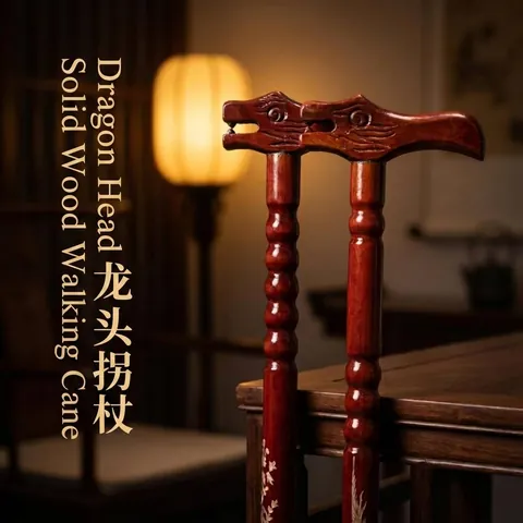 Traditional Solid Wood Walking Stick For Elderly Carved Dragon Head Lightweight Non-slip Ergonomic Handcrafted Walking Cane Support
