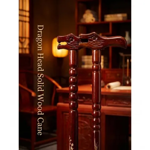 Traditional Solid Wood Walking Stick For Elderly Carved Dragon Head Lightweight Non-slip Ergonomic Handcrafted Walking Cane Support
