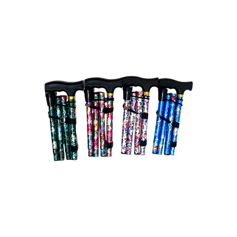 Canne de Marche Pliable en Alliage d'Aluminium Imprimé Floral Bâton de Marche Réglable en Hauteur Canne Poignée en T pour Seniors Randonnée