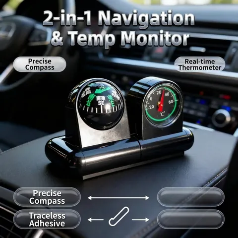 Maivei LC550A 2 In 1 Car Compass Ball And Thermometer Ornament ABS Black Vehicle Interior Decoration For SUV Truck Auto Accessory
