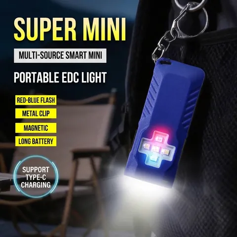 Super Mini LED Sleutelhanger Zaklamp Type-C Oplaadbaar Multifunctioneel Draagbaar EDC Licht Magnetische Waarschuwingslamp