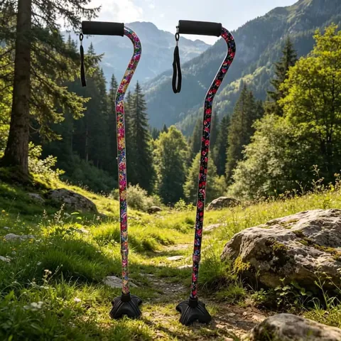 Bastone da Passeggio Regolabile Con Stampa Floreale Per Anziani Lega di Alluminio Base a Quattro Piedi Pieghevole Telescopico