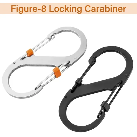 Locking S-Shaped Carabiner Large Stainless Steel 8-Shaped Hook For Outdoor Camping EDC Hiking Multi-functional Attachment
