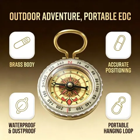 Retro Brass Outdoor Compass Flip Cover Luminous Waterproof Pocket Watch Style Navigation Tool For Hiking Camping Survival