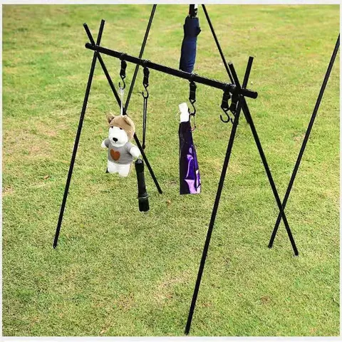 Portable Outdoor Camping Triangle Storage Rack Aluminum Alloy Foldable BBQ Gear Hanger for Lantern Picnic Cookware