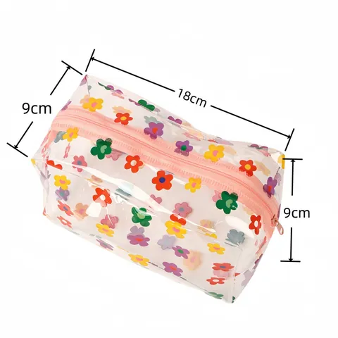 Trousse de Maquillage Transparente Imperméable PVC Style Coréen Grande Capacité Fleur Marguerite Fraise Voyage Organisateur
