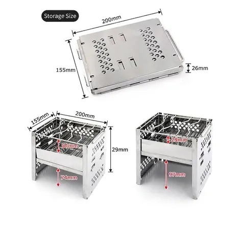 Stufa a Legna Portatile in Acciaio Inossidabile Mini Barbecue Pieghevole per Campeggio Esterno Picnic Cucina Argento