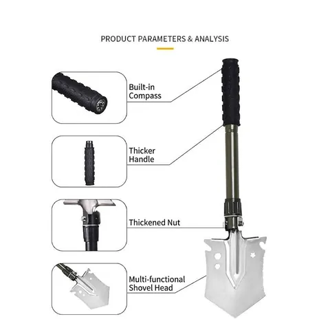 Multifunctional Stainless Steel Folding Camping Shovel Portable Outdoor Survival Tool With Saw Wrench Compass For Gardening