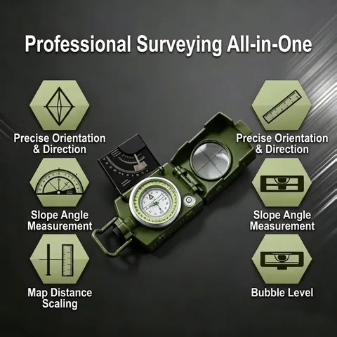 Multifunctional Alloy Compass With Clinometer Military Green Professional Outdoor Navigation Compass For Camping Hiking Gear