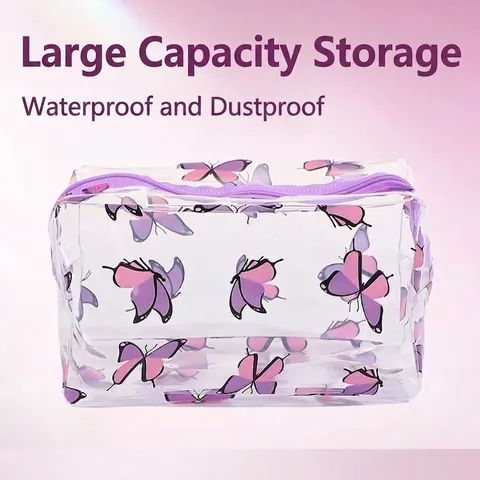 Waterdichte Transparante PVC Cosmetische Tas Grote Capaciteit Reizen Make-up Organizer Met Vlinderpatroon Ins Koreaanse Stijl Toilettas
