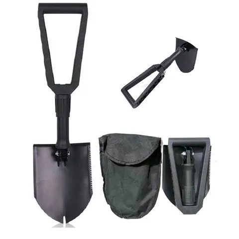 Multifunctional Folding Shovel Carbon Steel Tactical Entrenching Tool With Serrated Edge D-Handle For Camping Survival