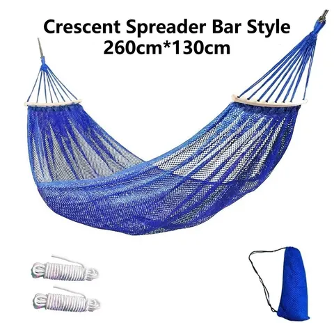 Outdoor Portable Mesh Hammock Durable Nylon Rope Hanging Bed For Camping Travel Yard Garden Relaxation Adult Sleeping Bed Swing