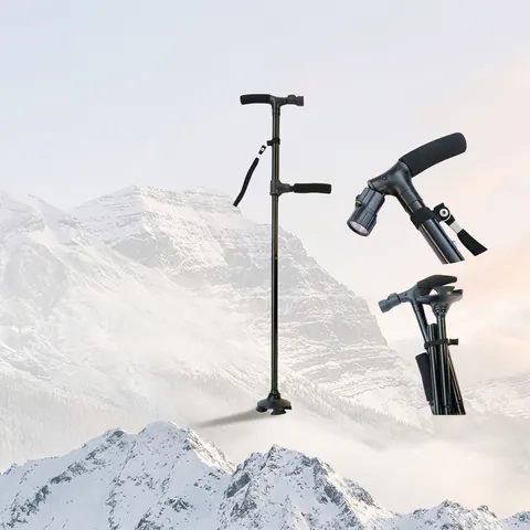 Bastone da Passeggio Pieghevole Regolabile Con Luce LED Doppia Impugnatura Aiuto alla Mobilità Base Antiscivolo per Anziani