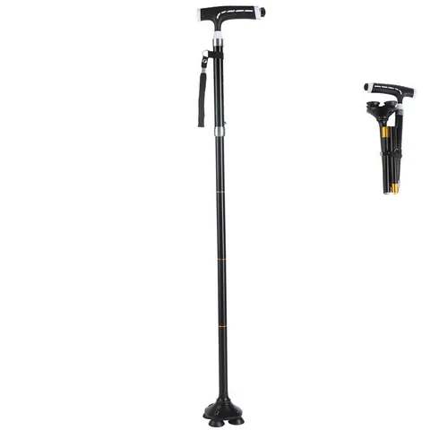 Adjustable Folding Walking Cane with LED Light for Elderly Aluminum Alloy Walking Stick with Pivoting Quad Base Mobility Aid