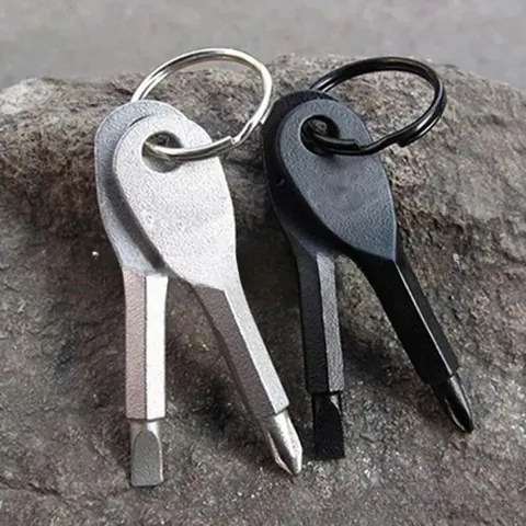 Mini Portable EDC Screwdriver Set Flat Head Phillips Keychain Pocket Tool For Outdoor Camping Emergency Repair Black Silver