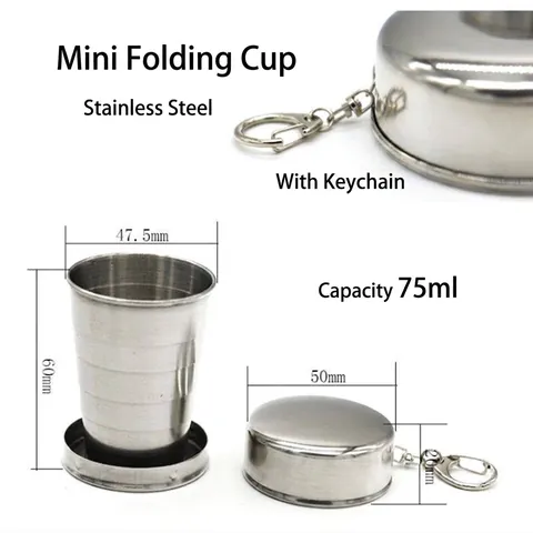 Tazza Pieghevole Portatile in Acciaio Inossidabile 201 Tazza da Viaggio Retrattile per Acqua Alimentare Mini Tazza da Esterno con Portachiavi