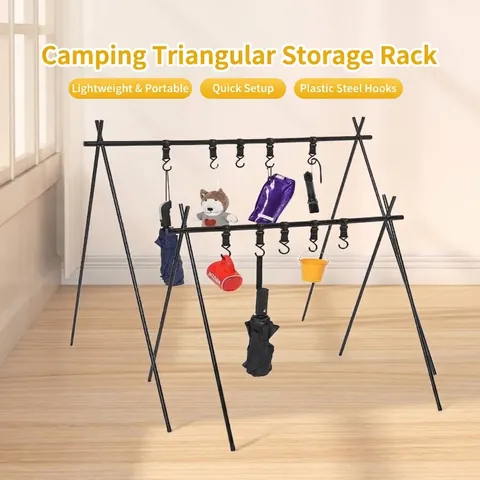 Portable Outdoor Camping Triangle Storage Rack Aluminum Alloy Foldable BBQ Gear Hanger for Lantern Picnic Cookware