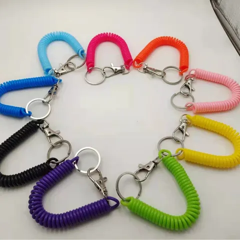 Colorful High Elastic EVA Plastic Spiral Spring Keychain Anti-Lost Coil Rope With Metal Lobster Clasp Key Ring For Bags Phones