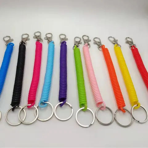 Colorful High Elastic EVA Plastic Spiral Spring Keychain Anti-Lost Coil Rope With Metal Lobster Clasp Key Ring For Bags Phones