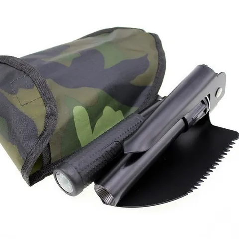 Multifunctional Carbon Steel Folding Shovel With Serrated Edge And Compass Portable Survival Shovel Camouflage Bag For Camping Hiking Gardening