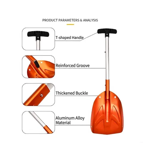 Pelle à Neige Télescopique en Alliage d'Aluminium Outil de Survie Extérieur Portable Pelle Orange Pliable pour Camping