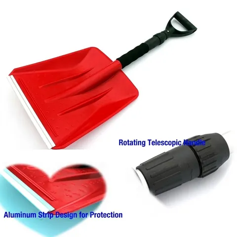 Badile da Neve Telescopico Portatile da Esterno Con Impugnatura a D Vanga Pieghevole in Alluminio e Plastica per Auto Emergenza Campeggio Giardinaggio Rosso Nero