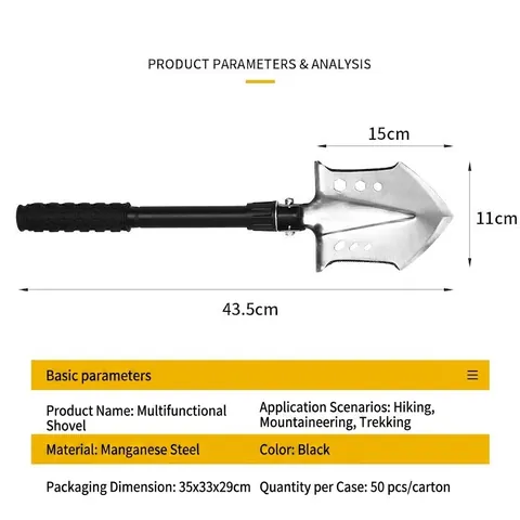 Multifunctional Folding Outdoor Camping Shovel Manganese Steel Tactical Shovel For Fishing Car Emergency Tool Black
