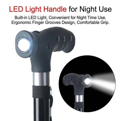 Multifunctional Foldable Telescopic Walking Cane For Elderly Adjustable Aluminum Alloy Crutch With LED Light And Four Base Design