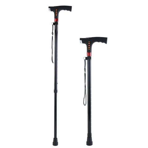 Adjustable Aluminum Alloy Crutch For Elderly With LED Light Alarm FM Radio Anti Slip Four Leg Base Telescopic Walking Stick
