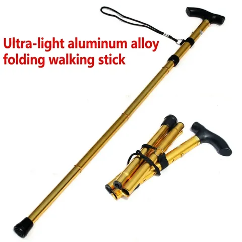Folding Aluminum Alloy Trekking Pole Adjustable Height 5-Section Walking Stick T-Handle Lightweight Hiking Cane For Outdoor