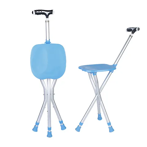 Bastón Silla Plegable Ajustable de Aleación de Aluminio Con Luz LED Bastón Portátil de 3 Patas Para Ancianos Ayuda Para Caminar Descanso Al Aire Libre