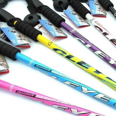 6061 Aluminum Alloy 3 Section Telescopic Hiking Pole Lightweight Straight Handle Lacquered Walking Stick For Outdoor Climbing