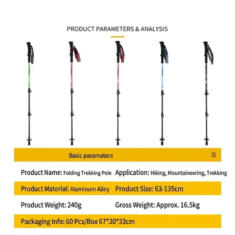 Bâton de Trekking Télescopique en Alliage d'Aluminium 7075 Verrouillage Externe Professionnel Bâton de Marche pour Randonnée Escalade Sports de Plein Air Portable Antidérapant