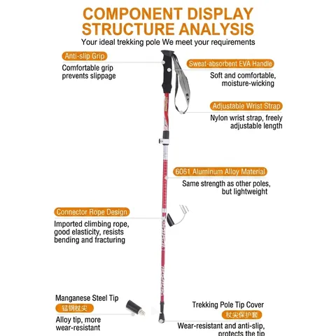 Bastón de Trekking Plegable de Aleación de Aluminio Ajustable para Senderismo al Aire Libre Bastón de Caminar Portátil Con Cierre Externo