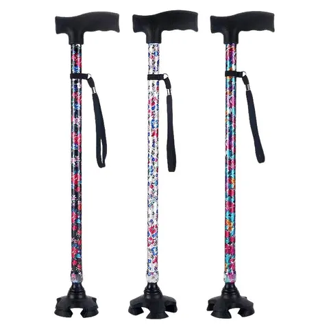 Bastón de Caminar Plegable de Aleación de Aluminio Portátil Estampado Antideslizante para Ancianos Altura Ajustable